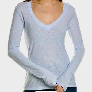 James Perse Sky Blue V-Neck Long Sleeve Tee